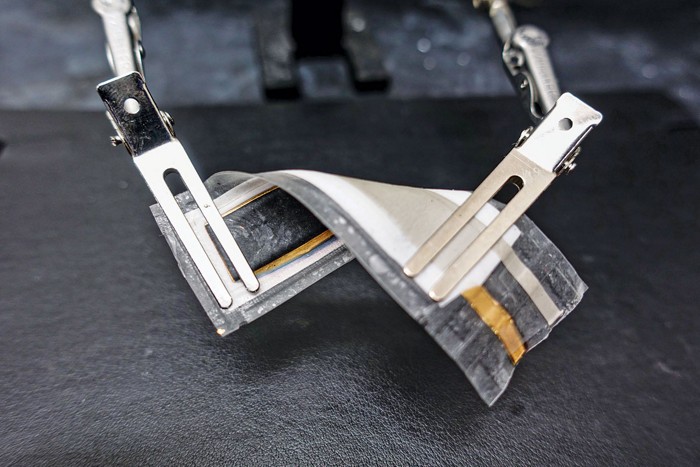 A flexible battery being twisted